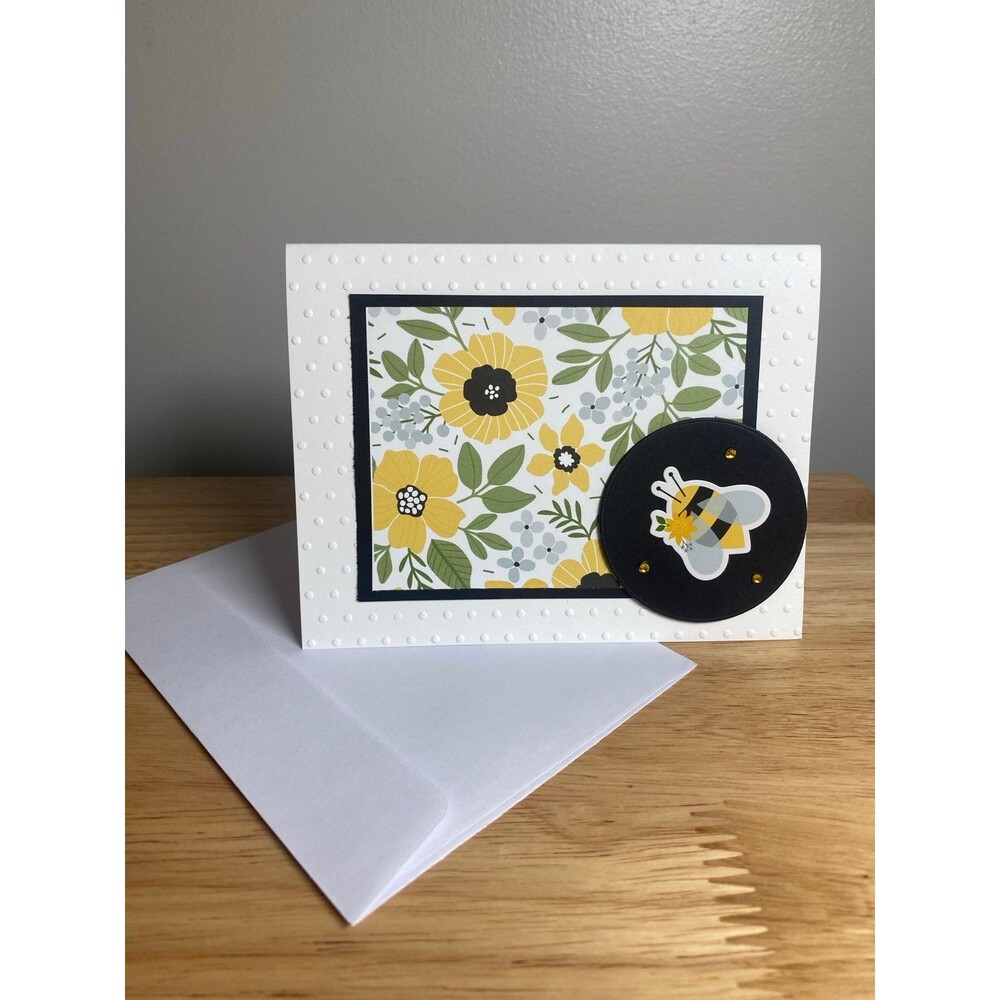 Bee & Flowers Greeting Card – Handmade A2 Card – All Occasion Blank Card